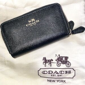 Coach Textured Black Leather Zip Coin Purse